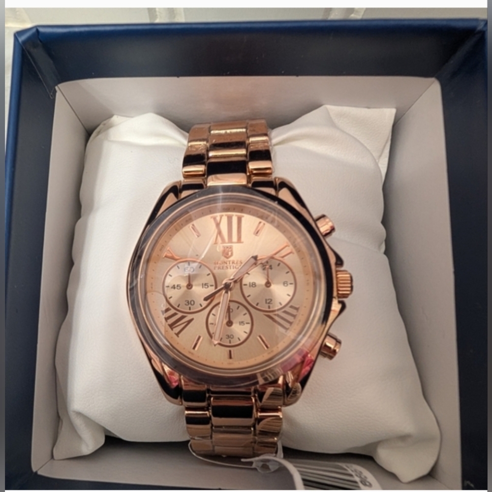 Montres Prestige Men’s Rose Gold Swiss Watch NIB